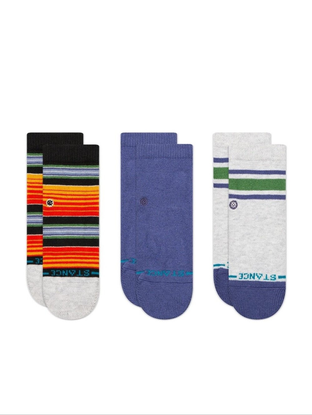 NWT Kid's Rockford Stance 3-Pack Crew Socks - Black, Blue & Gray